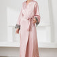 Contrast  Lace Trim Belted Robe