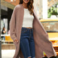 Open Front Long Sleeve Slit Hooded Cardigan