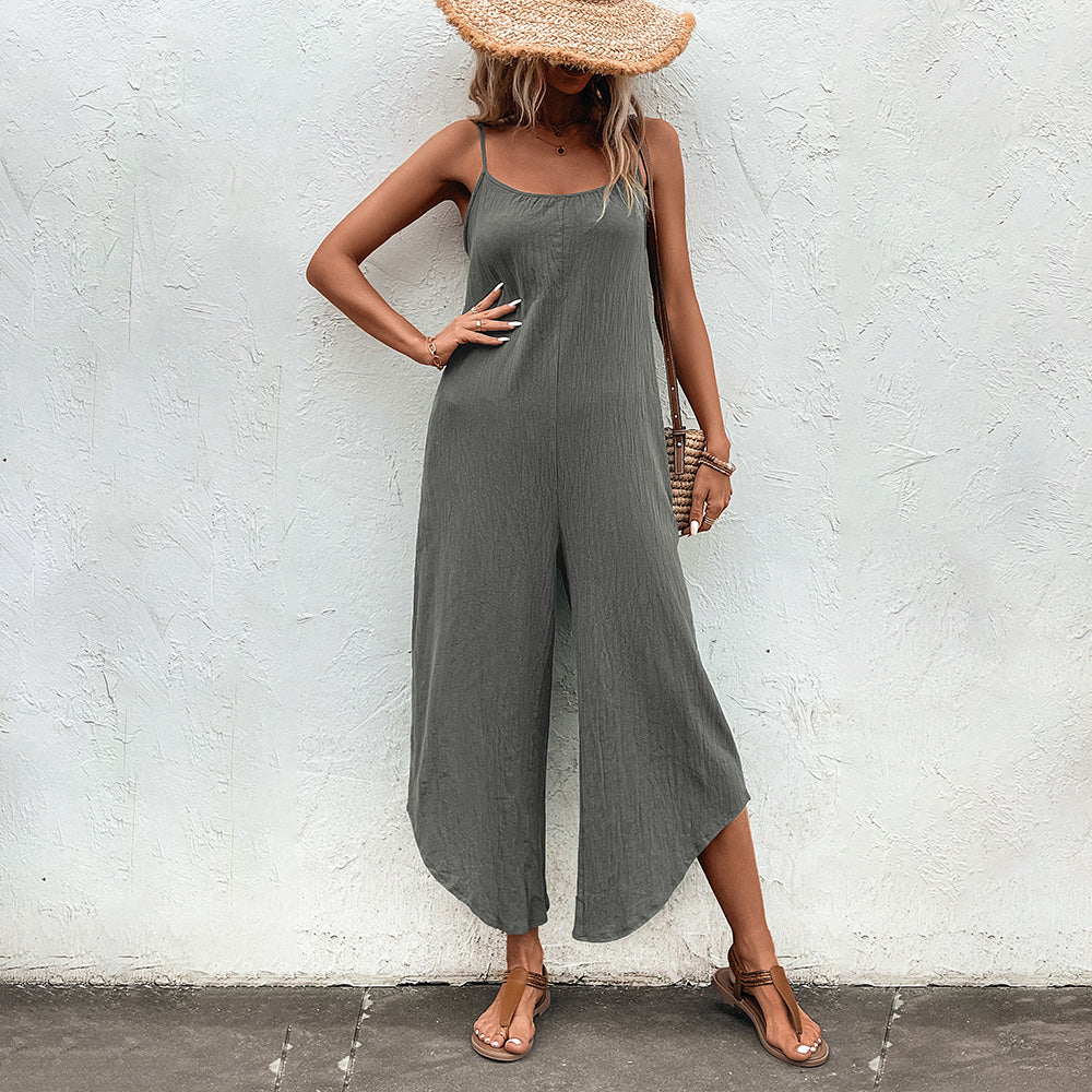 Spaghetti Strap Scoop Neck Jumpsuit with Pockets