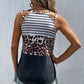 Leopard Striped Color Block Cutout Tank
