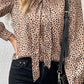 Animal Print Puff Sleeve Tie-Neck Blouse