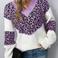 Leopard Color Block V-Neck Ribbed Trim Sweater