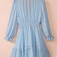 Tied Plunge Smocked Waist Flounce Sleeve Dress