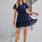 Frill Trim Tie Neck Flutter Sleeve Dress