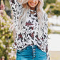 Cow Print Keyhole Long Sleeve Top