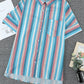 Striped Collared Neck Button-down Pocketed Top