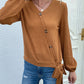 Rib-Knit Asymmetrical Button Blouse