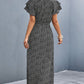 Printed Tie-Neck Flutter Sleeve Split Dress