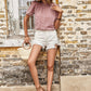 Swiss Dot Ruched Frill Trim Top