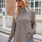 Ribbed Turtleneck Long Sleeve Slit Knit Top