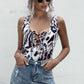 Animal Print Lace-Up Sleeveless Bodysuit