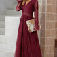 Scalloped Hem Flounce Sleeve Lace V-Neck Maxi Dress
