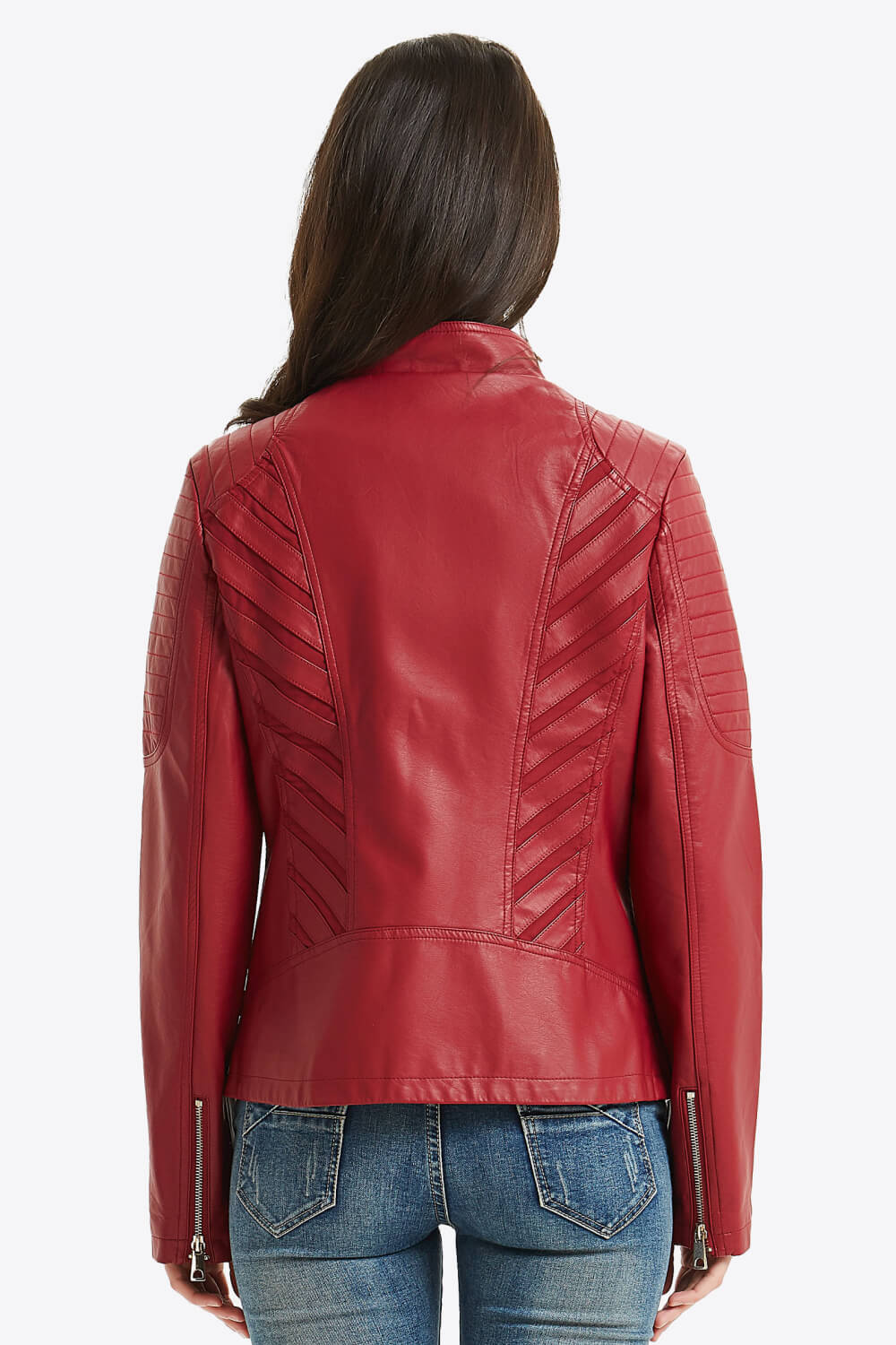 Asymmetrical Zip Up PU Leather Jacket with Pockets