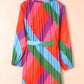 Multicolored Tie-Waist Pleated Balloon Sleeve Dress
