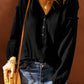 Balloon Sleeve Frill Trim Notched Neck Blouse