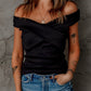 Off-Shoulder Ribbed Crisscross Top