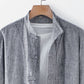 Buttoned Round Neck Long Sleeve Linen Shirt with Pockets