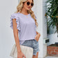 Round Neck Flutter Sleeve Eyelet Blouse