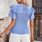 Smocked Tie Back Flutter Sleeve Blouse