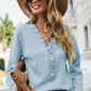Half-Button Frill Trim Sweater