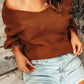 Rib-Knit Drop Shoulder V-Neck Sweater
