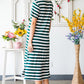 Striped V-Neck Short Sleeve Side Slit Dress