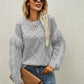 Mixed Knit Fringe Detail Round Neck Sweater