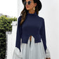 Color Block Patch Ruffle Hem Top
