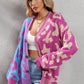 Leopard Button Front Ribbed Trim Cardigan