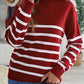 Striped Button Detail Mock Neck Sweater