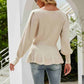 Rib-Knit Lantern Sleeve Peplum Sweater