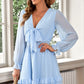 Swiss Dot Tie Front Frill Trim Plunge Dress