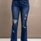 High Waist Distressed Raw Hem Jeans