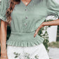 Decorative Button Smocked Peplum Blouse