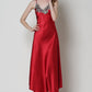 Full Size Lace Trim V-Neck Spaghetti Strap Satin Night Dress