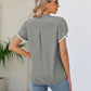 Pom-Pom Trim Petal Sleeve Notched Neck Top