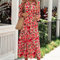 Floral Tie Neck Flounce Sleeve Tiered Dress