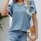 Pom-Pom Trim Flutter Sleeve Round Neck Tee