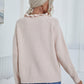 Button Detail Frill Neck Rib-Knit Sweater
