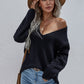 V-Neck Rib-Knit Drop Shoulder Tunic Sweater