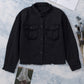 Frayed Trim Snap Down Denim Jacket