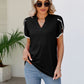 Pom-Pom Trim Petal Sleeve Notched Neck Top