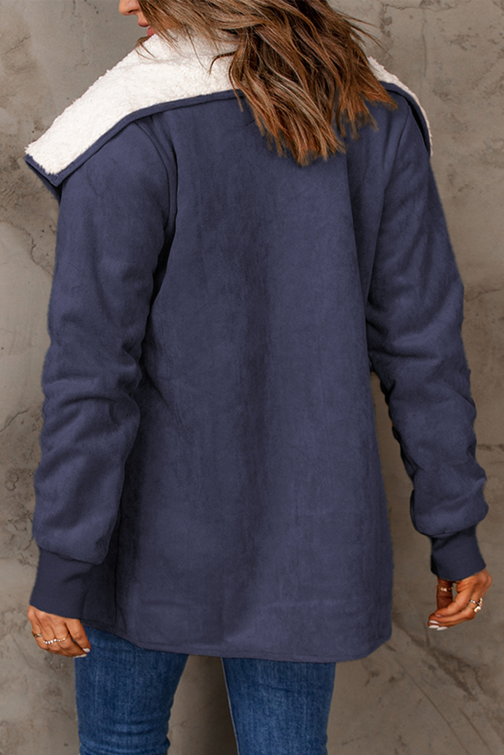 Faux Suede Sherpa Lining Jacket with Pockets