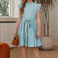 Girls Tie-Waist Frill Neck Flutter Sleeve Tiered Dress