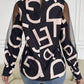 Letter Print Spliced Mesh Sleeve Blouse