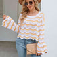 Round Neck Openwork Flare Sleeve Knit Top