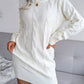 Cable-Knit Long Sleeve Ribbed Trim Mini Sweater Dress (Belt Not Included)