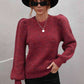 Heathered Long Lantern Sleeve Rib-Knit Sweater