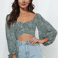 Printed Long Flounce Sleeve Cropped Blouse