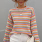 Multicolored Stripe Drop Shoulder Round Neck Sweater